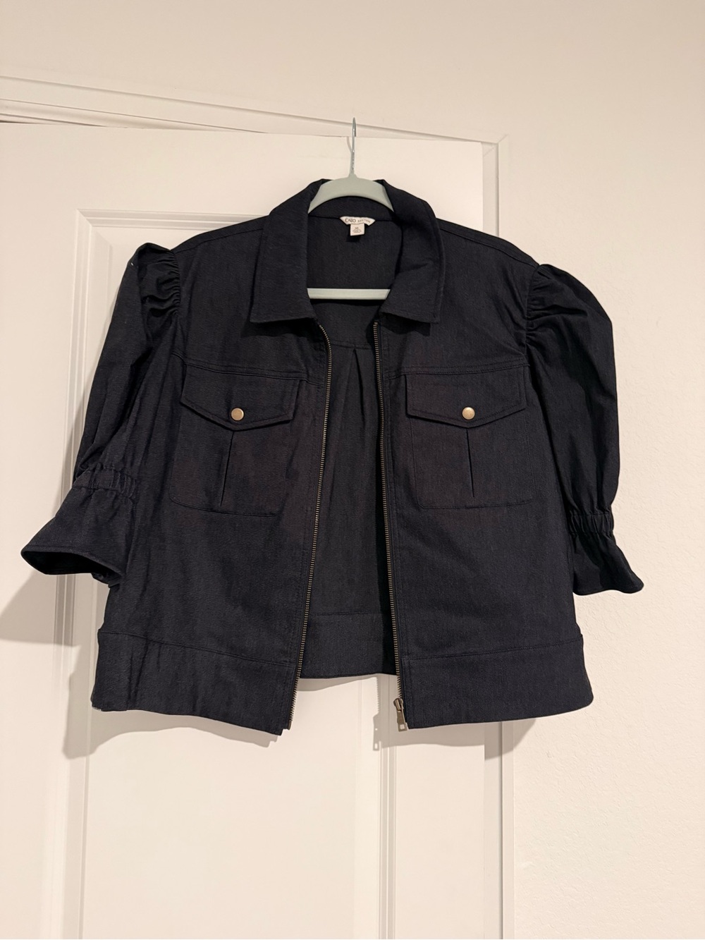 Cato Dark Navy Puff-Sleeve Zip Jean Jacket